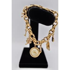 Anne Klein Gold Watch Charm Bracelet Heart Shoe Purse Clover AK Crystal BinAD